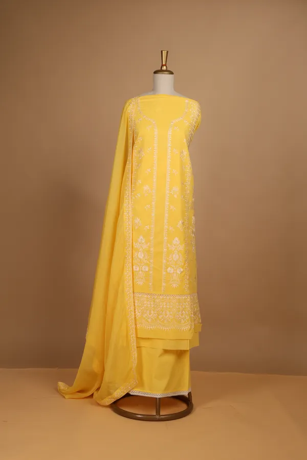 Yellow_Cotton_Embroidered_Straight_Unstitched_Suit_Set_For_Women