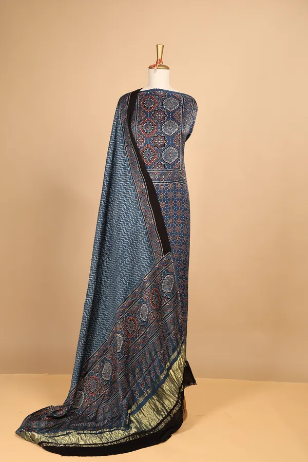 Blue_Silk_Printed_Unstitched_Suit_Set_For_Women