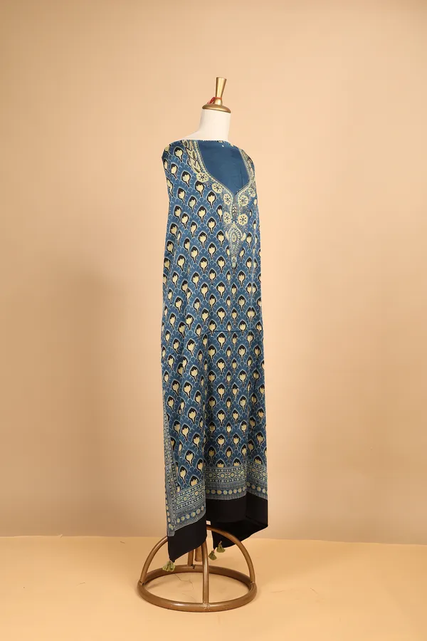 Blue_Silk_Printed_Unstitched_Kaftan_For_Women