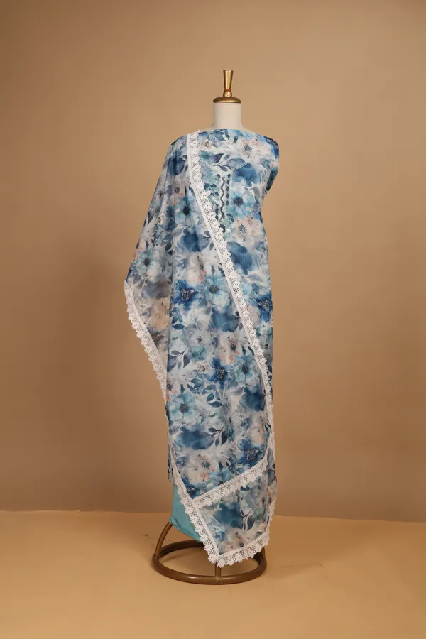 Blue_White_Chanderi_Floral_Print_Unstitched_Suit_Set_For_Women