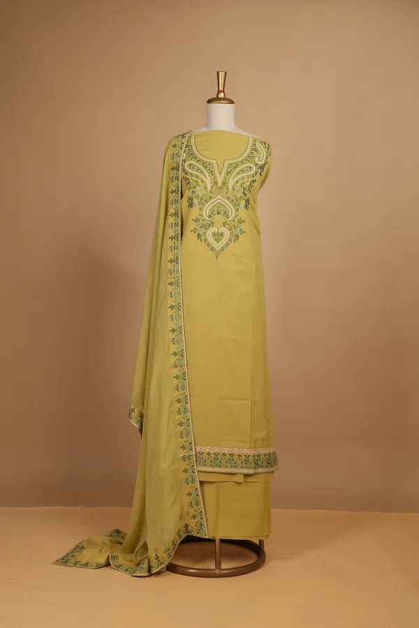Yellow_Cotton_Embroidered_Straight_Unstitched_Suit_Set_For_Women