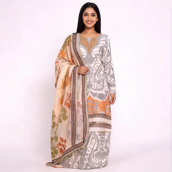Cream_Cotton_Printed_Unstitched_Suit_Set_For_Women