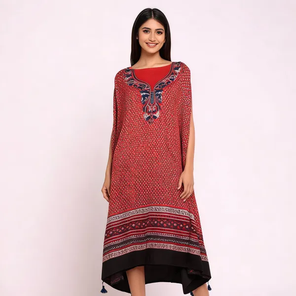 Red_Silk_Printed_Unstitched_Kaftan_For_Women