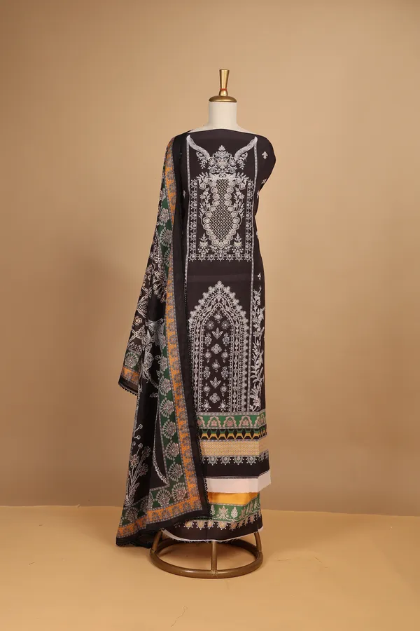 Black_Cotton_Printed_Unstitched_Suit_Set_For_Women