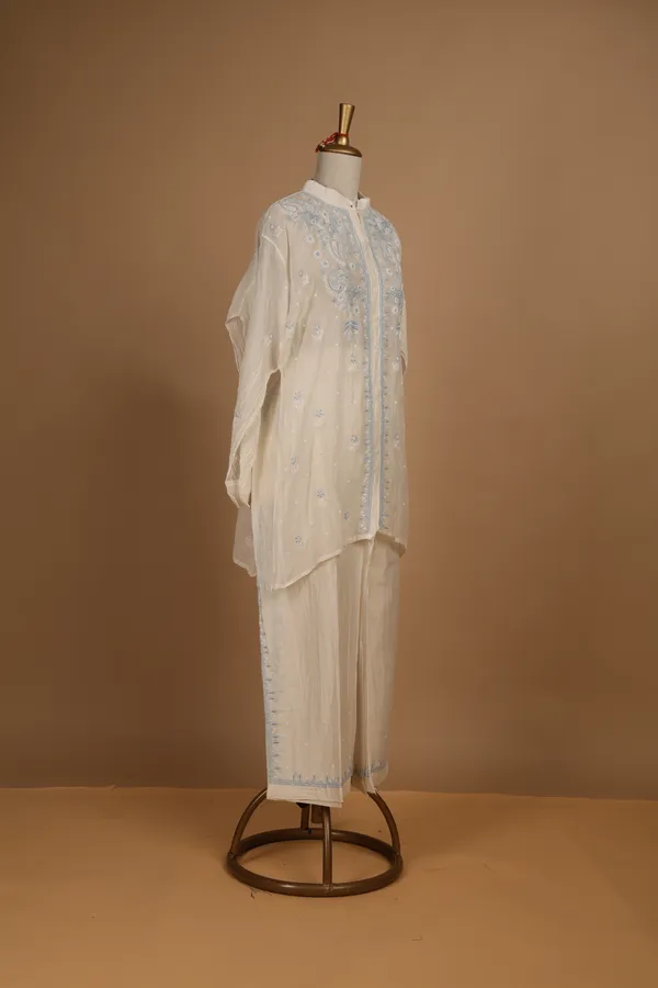 White_Mul_Cotton_Embroidered_Semi-Stitched_Co-Ord_Set_For_Women