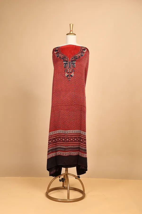 Red_Silk_Printed_Unstitched_Kaftan_For_Women