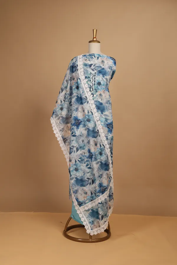 Blue_White_Chanderi_Floral_Print_Unstitched_Suit_Set_For_Women