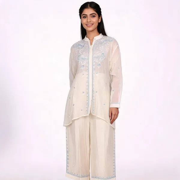 White_Mul_Cotton_Embroidered_Semi-Stitched_Co-Ord_Set_For_Women