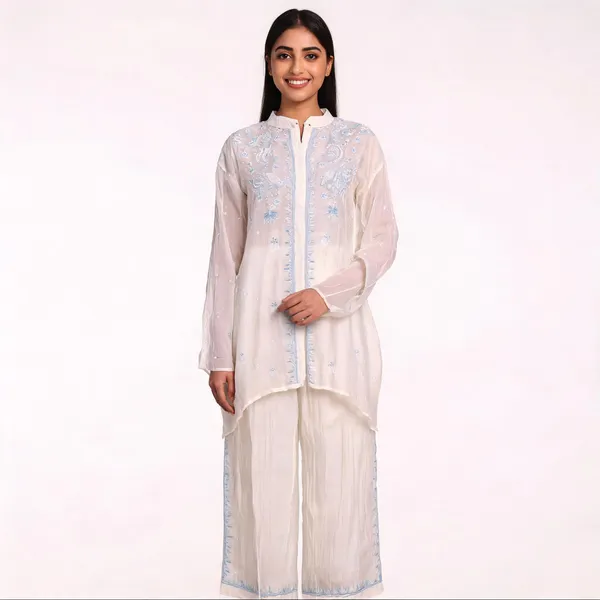 White_Mul_Cotton_Embroidered_Semi-Stitched_Co-Ord_Set_For_Women