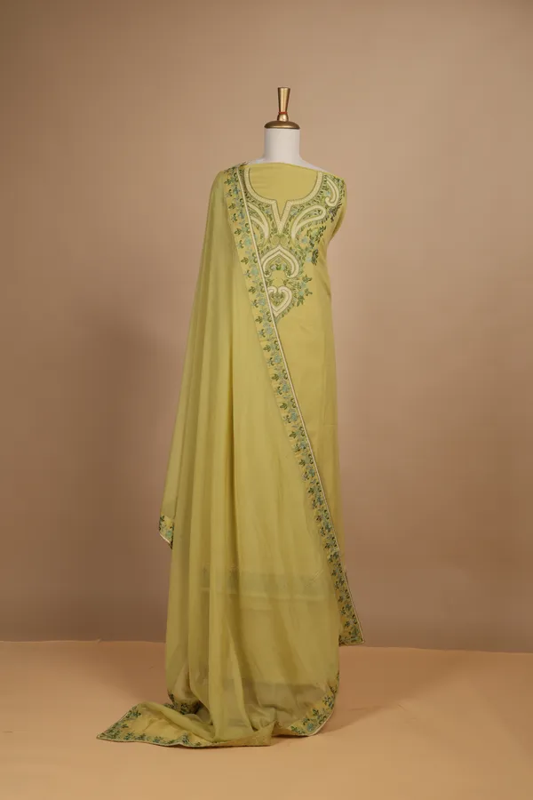 Yellow_Cotton_Embroidered_Straight_Unstitched_Suit_Set_For_Women