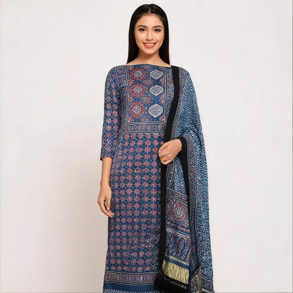 Blue_Silk_Printed_Unstitched_Suit_Set_For_Women