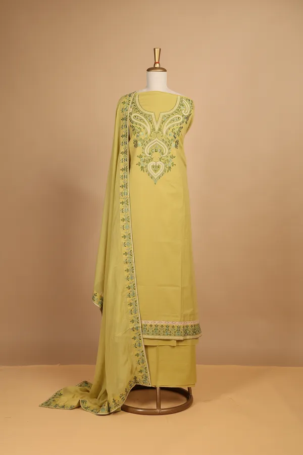 Yellow_Cotton_Embroidered_Straight_Unstitched_Suit_Set_For_Women
