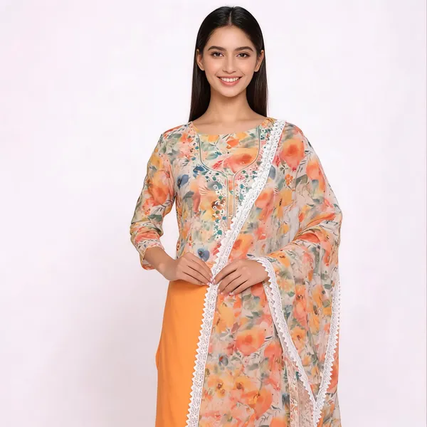 Multicolour_Chanderi_Floral_Print_Unstitched_Suit_Set_For_Women