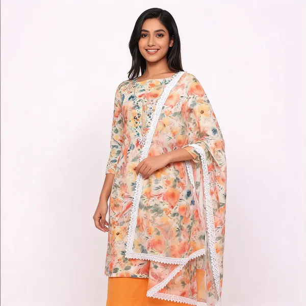 Multicolour_Chanderi_Floral_Print_Unstitched_Suit_Set_For_Women