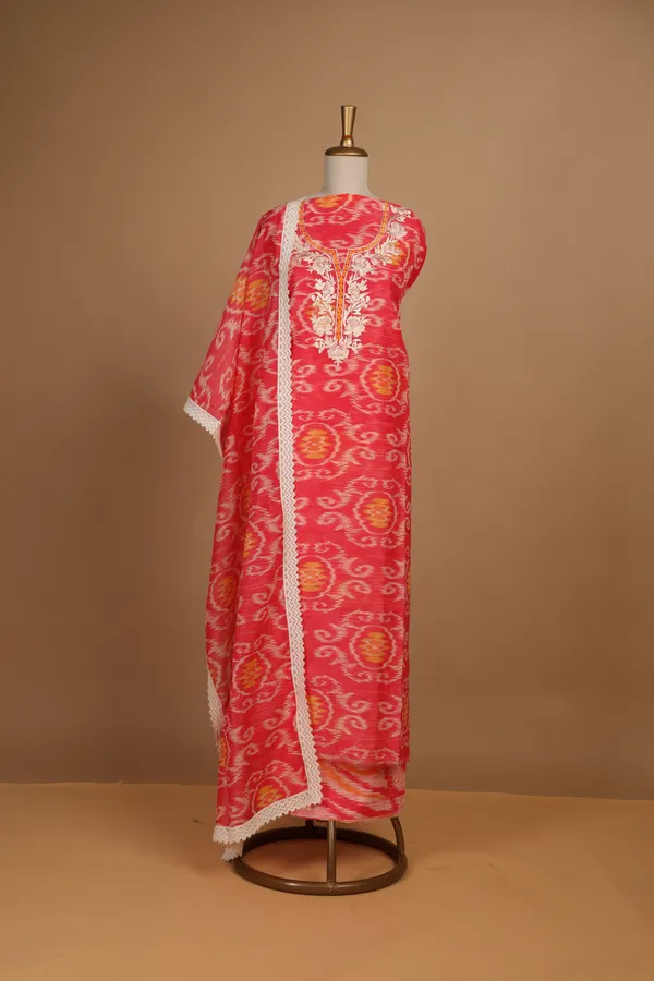 Red_Chanderi_Printed_Unstitched_Suit_Set_For_Women