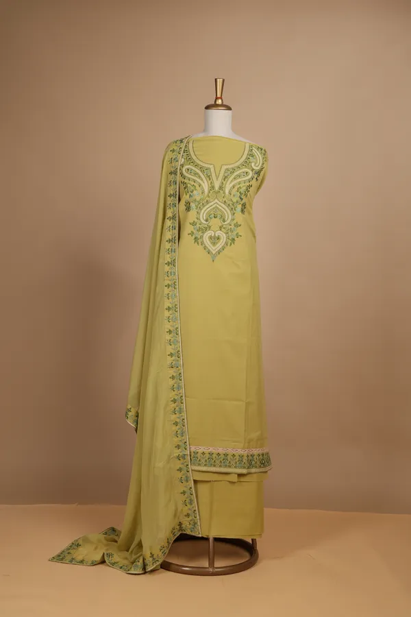 Yellow_Cotton_Embroidered_Straight_Unstitched_Suit_Set_For_Women