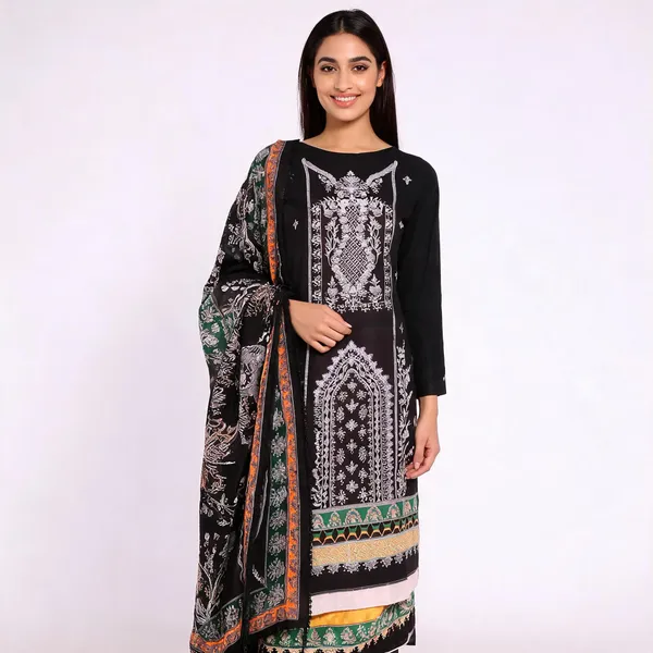 Black_Cotton_Printed_Unstitched_Suit_Set_For_Women