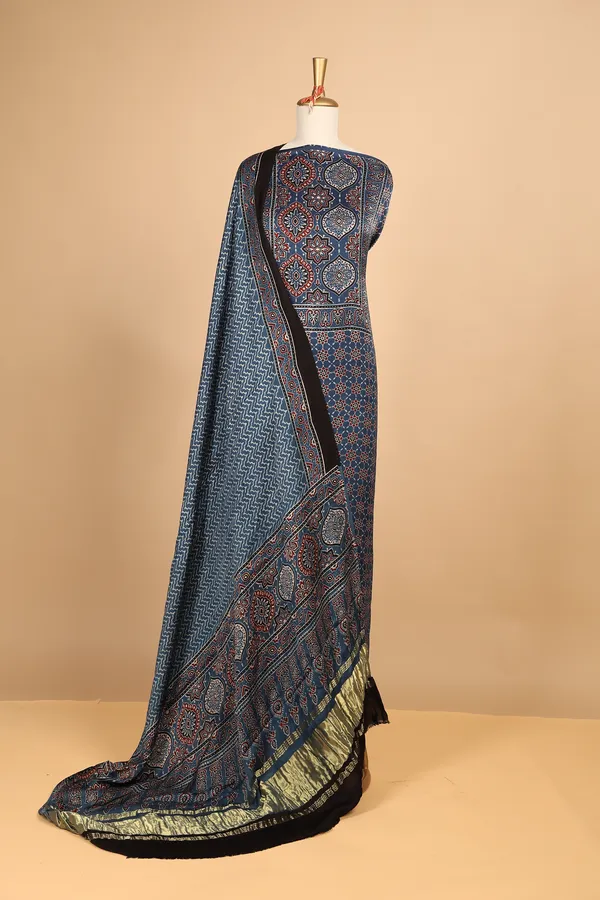 Blue_Silk_Printed_Unstitched_Suit_Set_For_Women