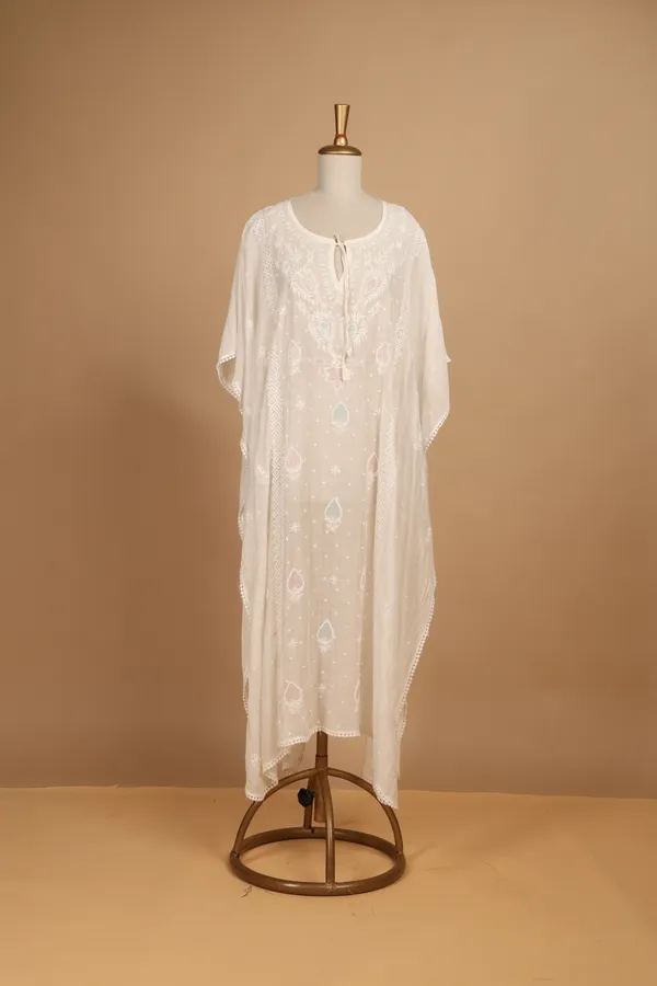 White_Mul_Cotton_Embroidered_Unstitched_Kaftan_For_Women