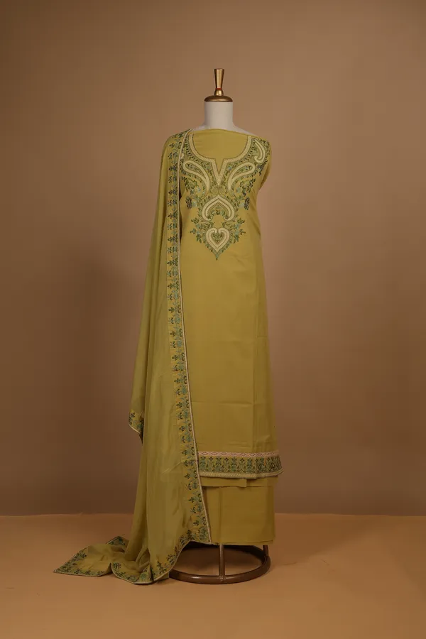 Yellow_Cotton_Embroidered_Straight_Unstitched_Suit_Set_For_Women