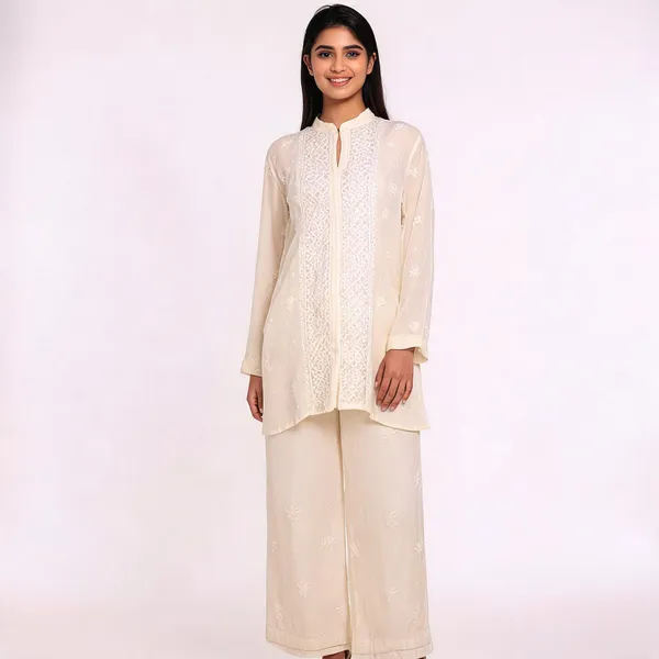 White_Mul_Cotton_Embroidered_Semi-Stitched_Co-Ord_Set_For_Women