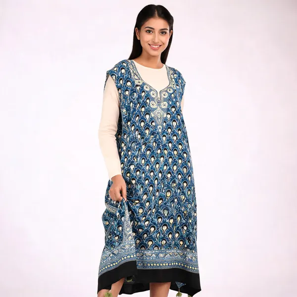 Blue_Silk_Printed_Unstitched_Kaftan_For_Women