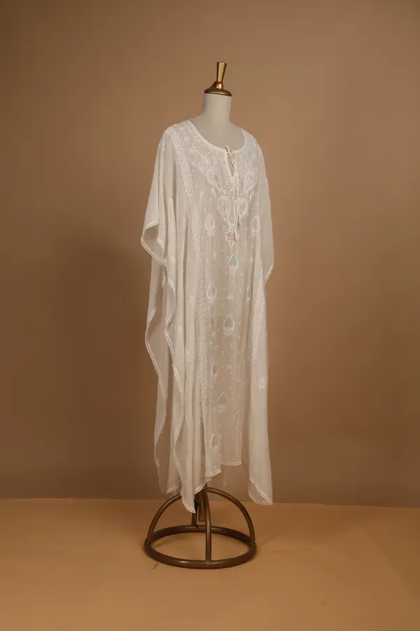 White_Mul_Cotton_Embroidered_Unstitched_Kaftan_For_Women