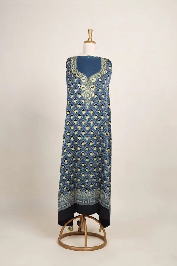 Blue_Silk_Printed_Unstitched_Kaftan_For_Women