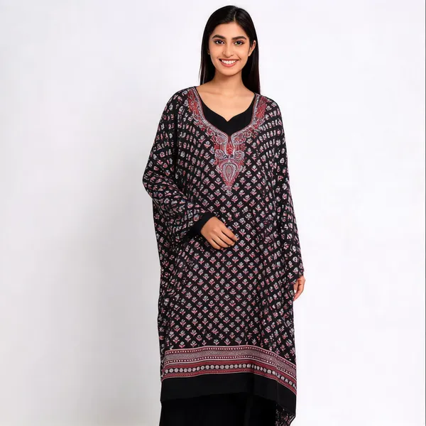 Black_Silk_Printed_Unstitched_Kaftan_For_Women