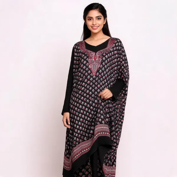Black_Silk_Printed_Unstitched_Kaftan_For_Women