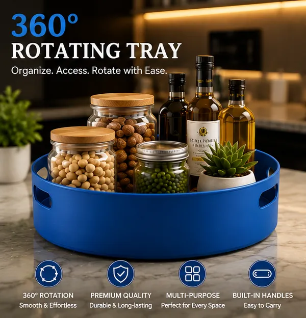 360_Degree_Rotating_Multipurpose_Storage_Tray_|_Deep_Lazy_Susan_Organizer_with_Easy-Grip_Handles_|_Kitchen,_Vanity,_Dining_&_Office_Organizer_(Blue)