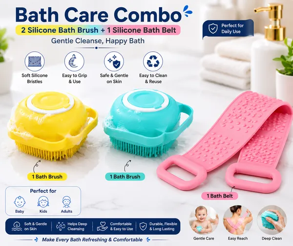 2_Silicone_Bath_Scrubbers_+_1_Bath_Belt_Combo_|_Body_Scrub_Brush_with_Soft_Bristles_|_Multicolor