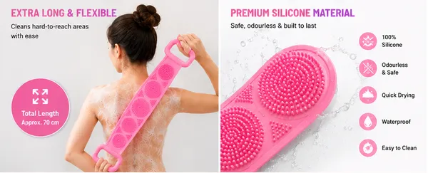 2_Silicone_Bath_Scrubbers_+_1_Bath_Belt_Combo_|_Body_Scrub_Brush_with_Soft_Bristles_|_Multicolor