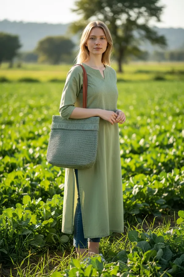 Padam_Green_Woven_Tote_Bag_With_Brown_Handles