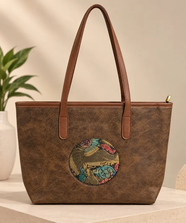 Brown_colour_elephant_printed_tote_bag