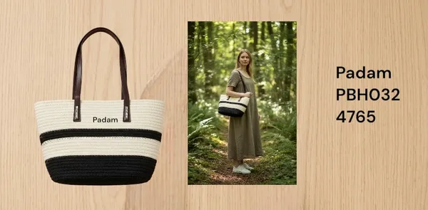 Black_And_White_Woven_Tote_Bag_With_Brown_Handles