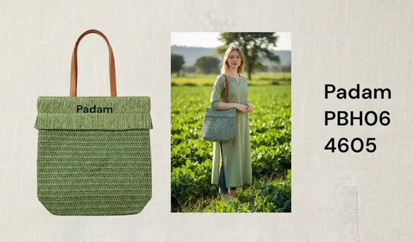 Padam_Green_Woven_Tote_Bag_With_Brown_Handles