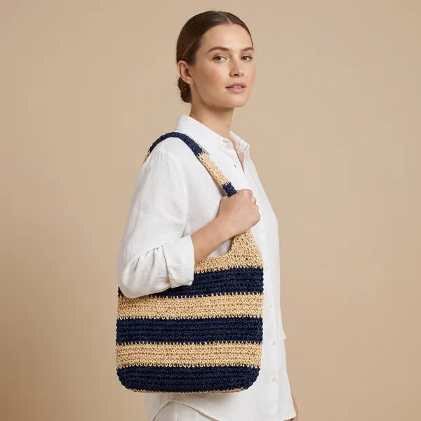 Navy_Cream_Crochet_Striped_Shoulder_Bag