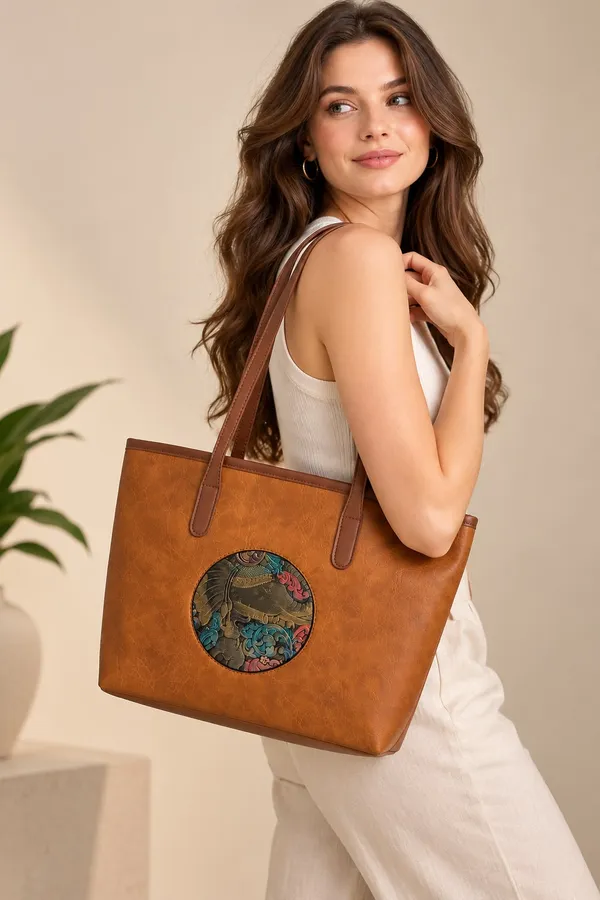 Tan_colour_elephant_printed_tote_bag_