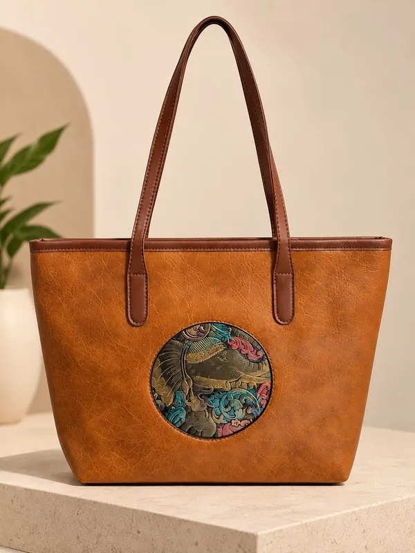 Tan_colour_elephant_printed_tote_bag_