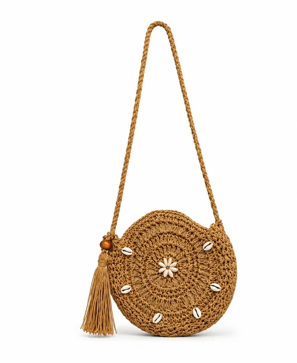 Brown_Woven_Round_Sling_Bag_With_Shell_Embellishments