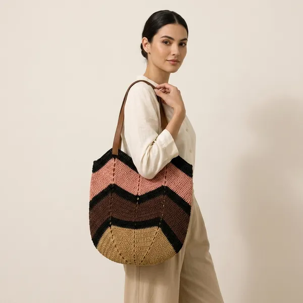 Multicolour_Crochet_Tote_Bag_With_Brown_Straps