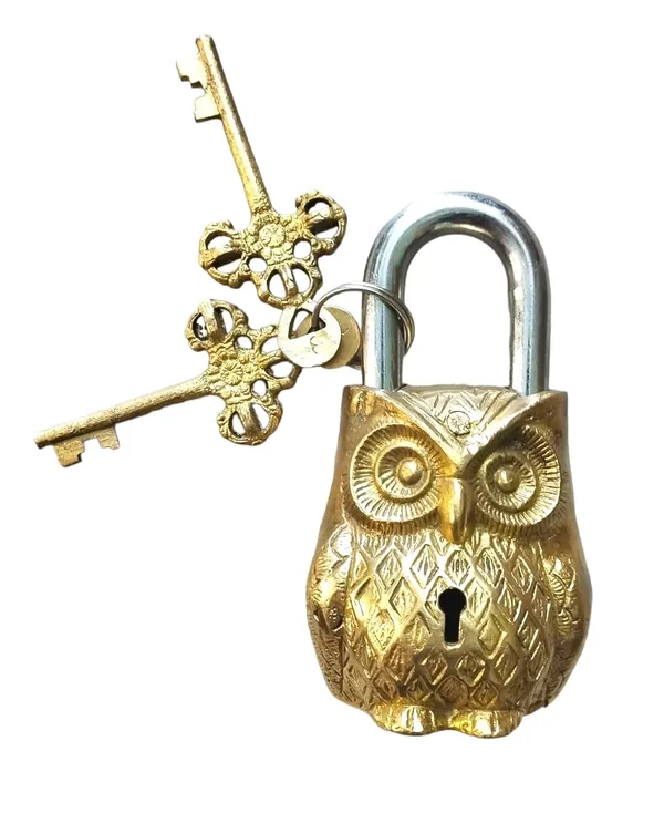 Brass_Owl_Padlock_With_Keys