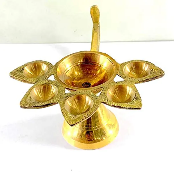 Brass_Five_Wick_Diya_With_Incense_Holder