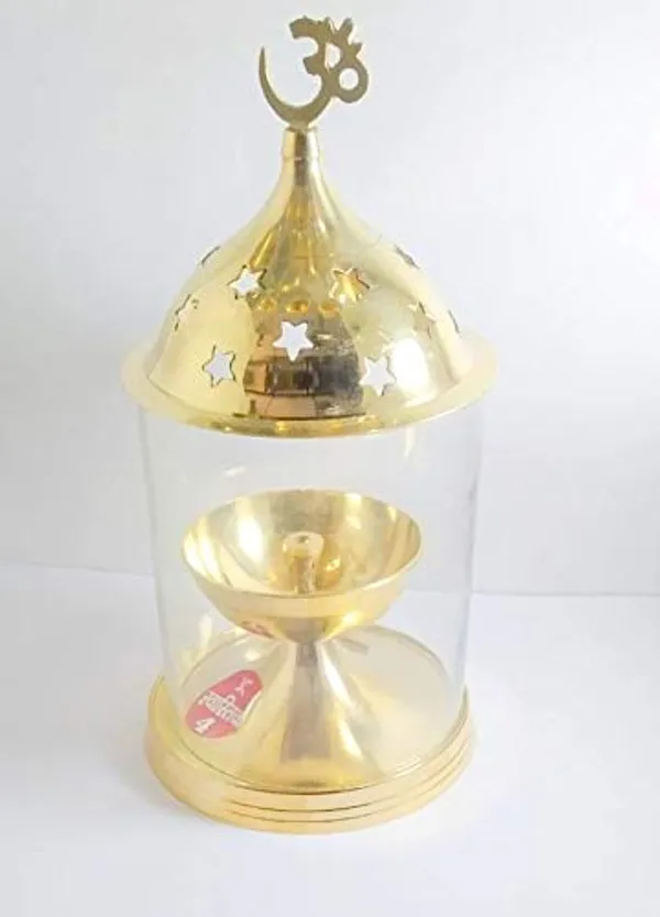 Brass_Diya_With_Glass_And_Plate