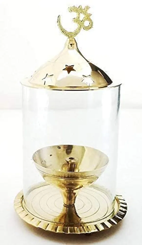 Brass_Diya_With_Glass_And_Plate