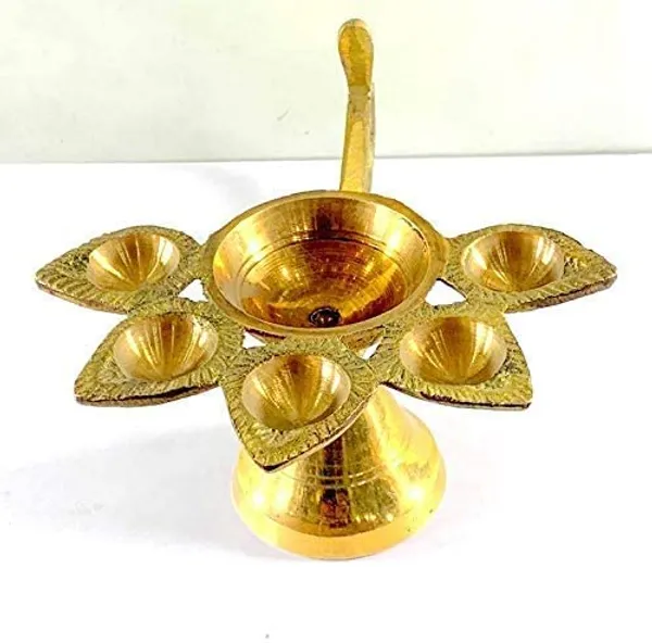 Brass_Five_Wick_Diya_With_Incense_Holder