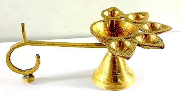 Brass_Five_Wick_Diya_With_Incense_Holder