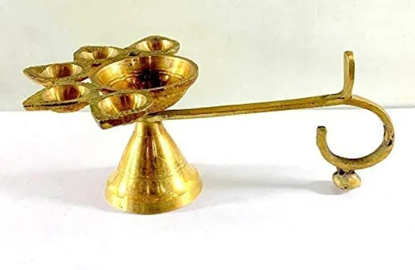 Brass_Five_Wick_Diya_With_Incense_Holder