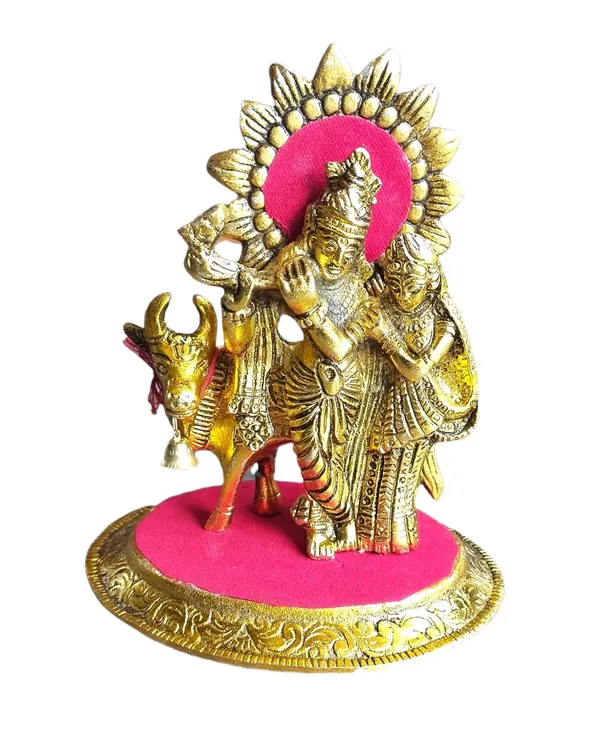 Metal_Radha_Krishna_Idol_With_Kamdhenu_Cow